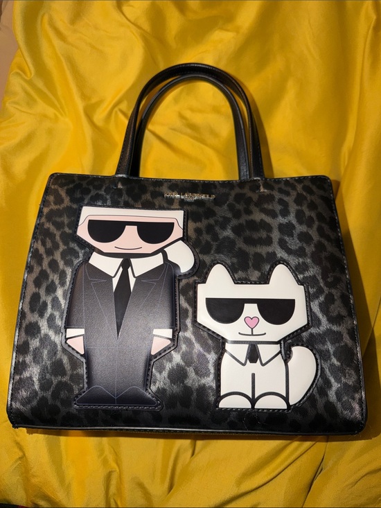 Karl Lagerfeld Handbags - Karl Lagerfeld Black Leopard-Print Handbag